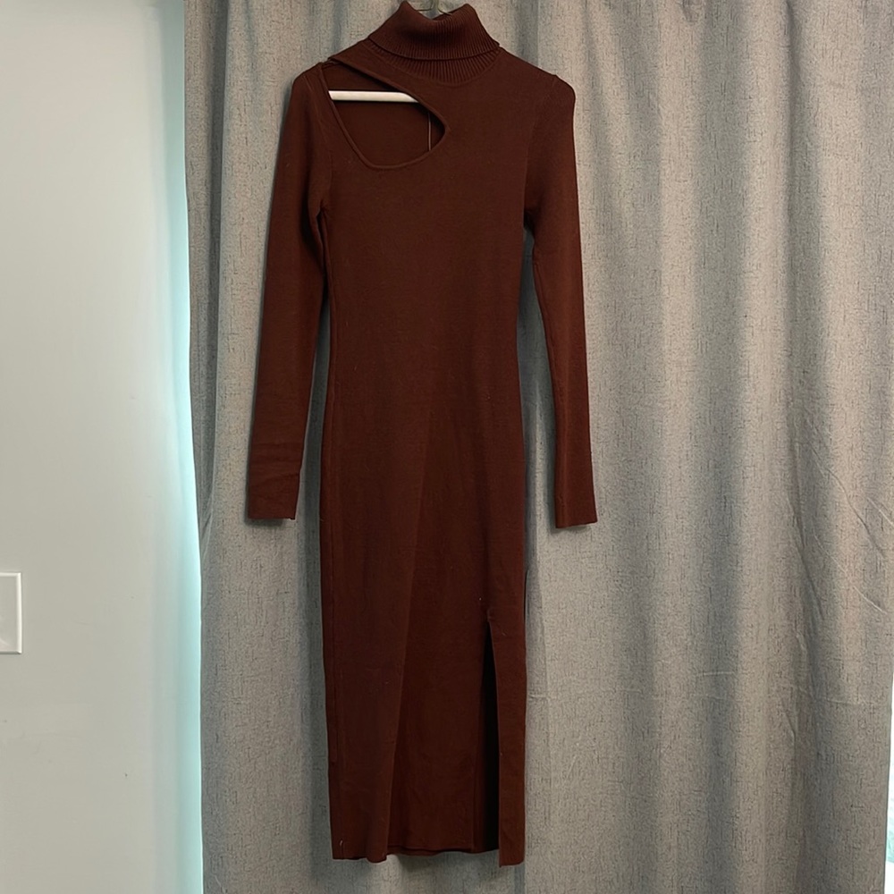 Cut Out Turtleneck Midi Dress